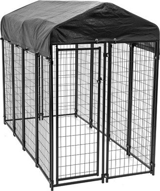 Lucky Dog 8' x 4' x 6' Uptown Large Outdoor Kennel Secure Welded Wire Fenced Playpen Crate with Waterproof Cover for Medium or Large Dogs, Black