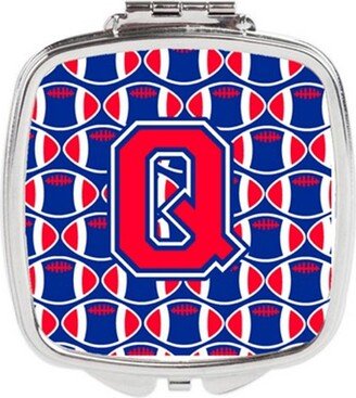 CJ1076-QSCM Letter Q Football Harvard Crimson & Yale Blue Compact Mirror