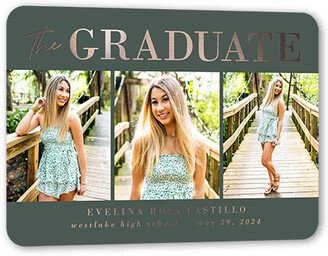 Graduation Announcements: Shining Style Graduation Announcement, Rose Gold Foil, Green, 5X7, Matte, Personalized Foil Cardstock, Rounded