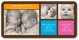 Twin Birth Announcements: Modern Twins Birth Announcement, Multicolor, Signature Smooth Cardstock, Rounded