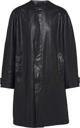 Collarless Leather Coat