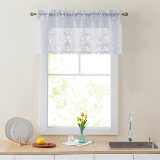 Joyce Lace Sheer Kitchen Curtain Valance Topper - Rod Pocket for Small Windows, Bathroom & Kitchen - 54 W x 18 L