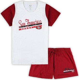 Women's Concepts Sport White, Scarlet San Francisco 49ers Plus Size Downfield T-shirt and Shorts Sleep Set - White, Scarlet