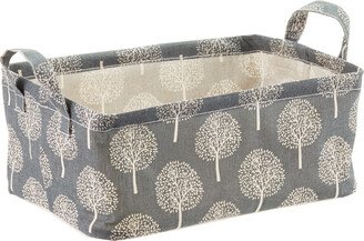 Small Tree Print Fabric Storage Bin w/Handles Grey