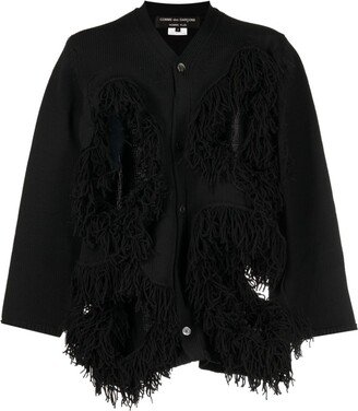 frayed-detailing V-neck cardigan