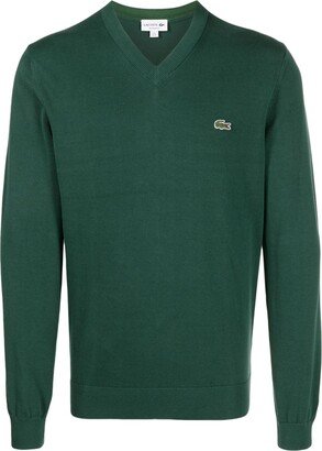 logo-patch V-neck jumper-AH