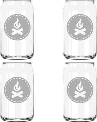 Campfire Badge Fire Camping Bonfire Etched 5 Ounce Beer Can Taster Glass - Single Or 4 Pack