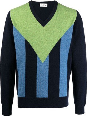 vertical-stripe V-neck jumper-AB