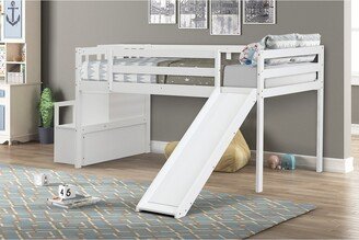 Nestfair Twin Size Loft Bed with Stair Case and Slide