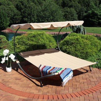 Sunnydaze Decor Sunnydaze Double Modern Outdoor Bed with Canopy and Headrest Pillows - Beige