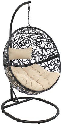 Sunnydaze Beige Jackson Hanging Basket Egg Chair Swing With Stand