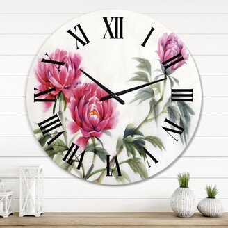 Designart 'Three Vintage Peonies Flowers' Traditional wall clock