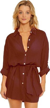 Gauzy Button Front Collared Shirtdress Cover-Up (Coconut) Women's Swimwear