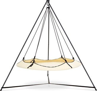 Hangout Pod Transportable Circular Family Hammock Bed with Stand, Cream & Black
