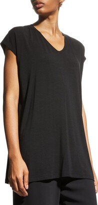 Petite V-Neck Long Boxy Jersey Top