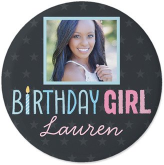 Pins: Birthday Girl Pins, Large Circle, Gray