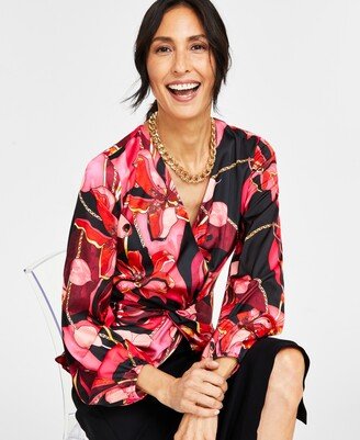 Petite Printed Twist-Front Blouse, Created for Macy's