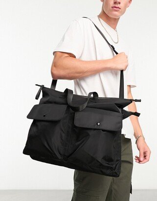 oversized double pocket cross body bag in black