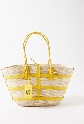 Watermill Leather-trim Straw-woven Basket Bag