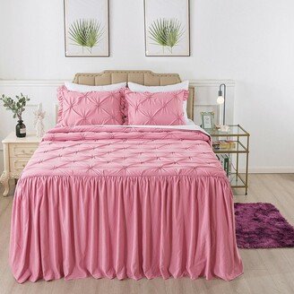 Snake River Décor 4 Piece Pinch Pleat Style Ruffle Skirt Bedspread Queen Pink