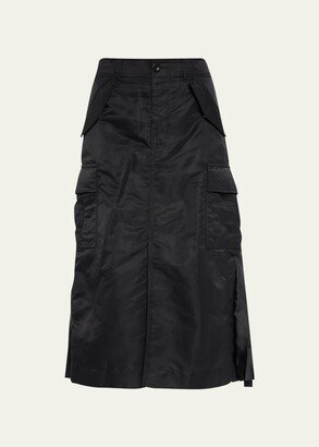 Nylon-Twill Pleated Cargo Midi Skirt