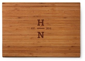 Cutting Boards: Vertical Monogram Cutting Board, Bamboo, Rectangle Ornament, White