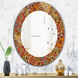 Designart 'Pattern Tile With Mandalas' Printed Bohemian and Eclectic Oval or Round Wall Mirror - Orange