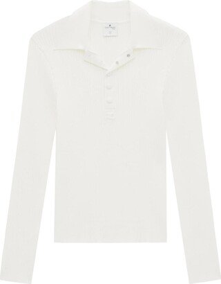 Ribbed Long-Sleeved Polo Shirt-AA