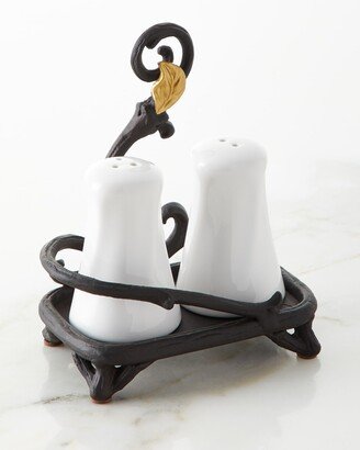 G G Collection White Stoneware Salt & Pepper Shakers with Metal Gold Leaf Base