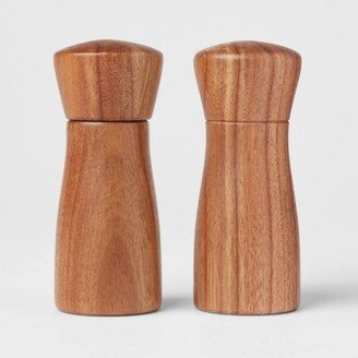 2pc Acacia Indented Salt Shaker and Pepper Grinder Set