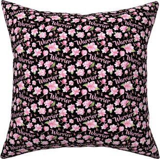 Pillows: Warrior Pink Ribbon And Flowers - Pink Pillow, Woven, White, 16X16, Double Sided, Pink