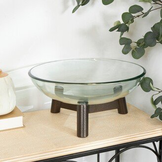 Studio 350 Clear Glass Serving Bowl with Bronze Hammered Y-Shaped Stand