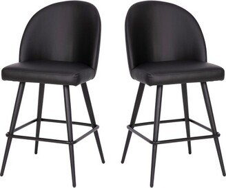 Emma and Oliver Set of Two Black 26 Faux Leather Upholstered Metal Counter Height Dining Stools