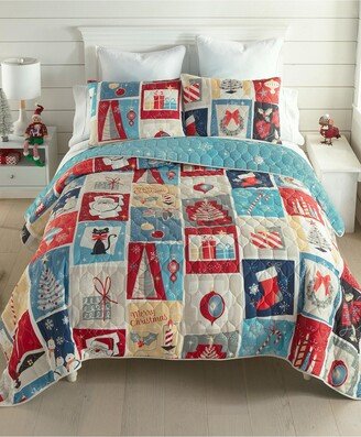 Retro Christmas 2 Piece Reversible Quilt Set, Twin