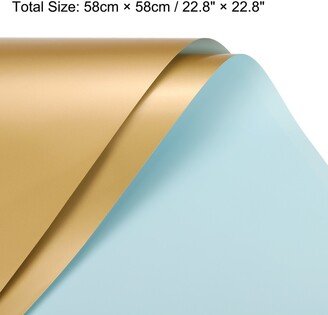 Unique Bargains Double Sided Color Flower Wrapping Paper Light Blue+Gold Waterproof 10Pcs - Light Blue and Gold