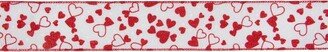 Northlight White and Red Glittered Hearts Valentine's Day Wired Craft Ribbon 2.5 x 10 Yards