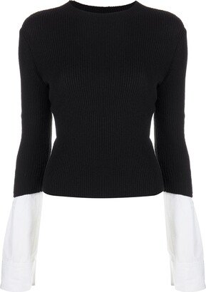 Fine-Ribbed Contrasting-Cuffs Jumper