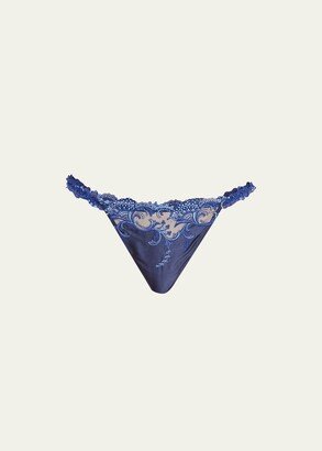 Embroidered Satin Thong-AA