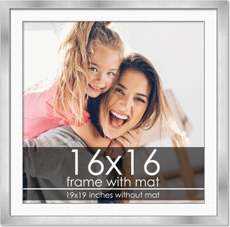 PosterPalooza 16x16 Frame with Mat - Silver 19x19 Frame Wood Made to Display Print or Poster Measuring 16 x 16 Inches with White Photo Mat