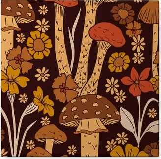 Photo Tiles: Retro 1970S Mushroom & Flowers - Brown And Orange Photo Tile, Canvas, 8X8, Orange