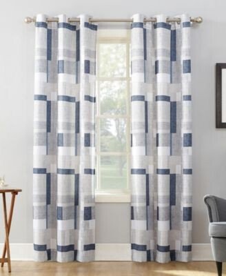 No. 918 Blockade Geometric Blocks Semi Sheer Grommet Curtain Panels