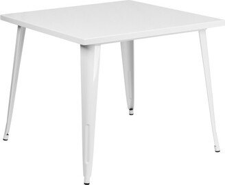 Merrick Lane 35.5 Square Metal Dining Table for Indoor and Outdoor Use in White