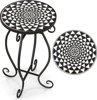 Mosaic Outdoor Side Table, Round End Table with Weather - See Details
