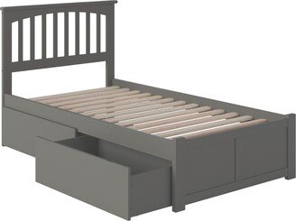 AFI Mission Twin Platform Bed with Footboard and 2 Drawers in Grey