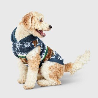 Snow Shoe Lodge Fairisle Faux Shearling Dog Hoodie - Blue/Brown - - Wondershop™