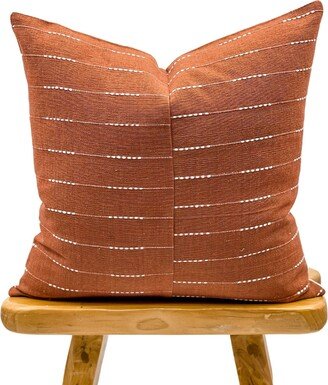 Rust With White Woven Stripes Pillow Cover, White & Rust Pillow, Farmhouse Stripes On Textured Pillow Fall Decor