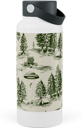 Photo Water Bottles: Alien Abduction Toile De Jouy - Forest Green & Cream Stainless Steel Wide Mouth Water Bottle, 30Oz, Wide Mouth, Green