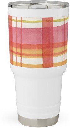 Travel Mugs: Summer Plaid Travel Tumbler, 30Oz, Multicolor