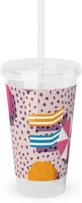 Travel Mugs: My Summer Vacay - Pink Acrylic Tumbler With Straw, 16Oz, Pink