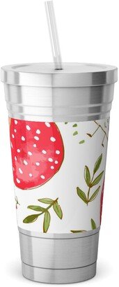 Travel Mugs: The Happiest Little Mushrooms - Red Stainless Tumbler With Straw, 18Oz, Red